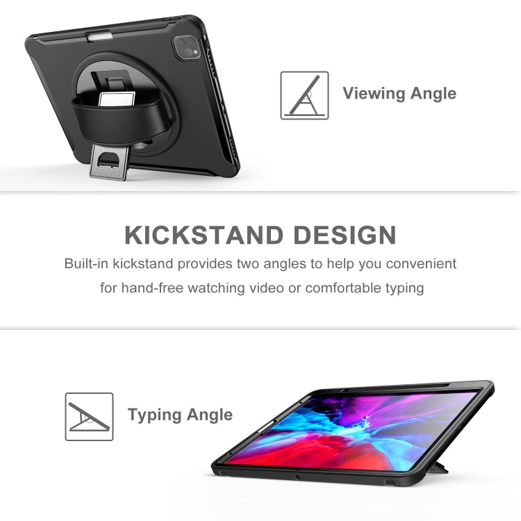 For iPad Pro 12.9 inch (2020) 360 Degree Rotation PC+TPU Protective Cover with Holder & Hand Strap & Pen Slot(Black) - iPad Pro 12.9 (2018) Cases by buy2fix | Online Shopping UK | buy2fix