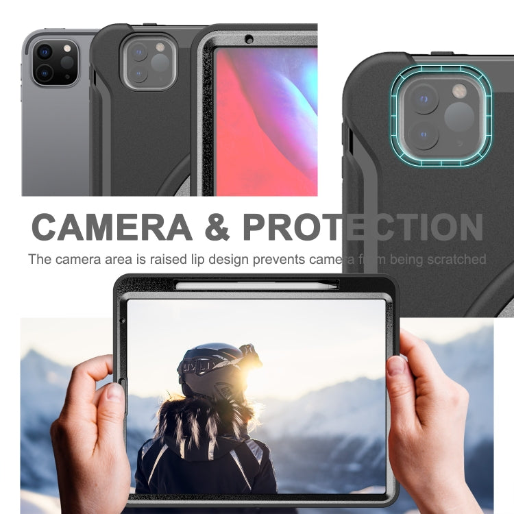 For iPad Pro 12.9 inch (2020) 360 Degree Rotation PC+TPU Protective Cover with Holder & Hand Strap & Pen Slot(Black) - iPad Pro 12.9 (2018) Cases by buy2fix | Online Shopping UK | buy2fix