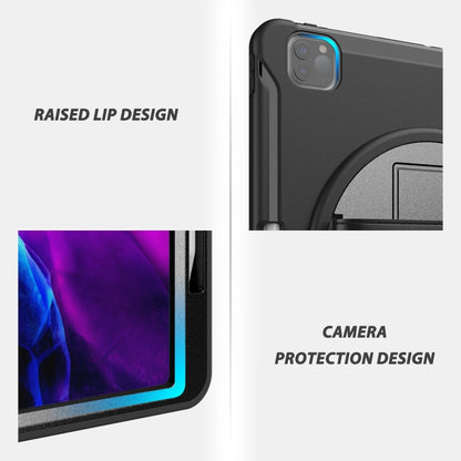 For iPad Pro 12.9 inch (2020) 360 Degree Rotation PC+TPU Protective Cover with Holder & Hand Strap & Pen Slot(Black) - iPad Pro 12.9 (2018) Cases by buy2fix | Online Shopping UK | buy2fix