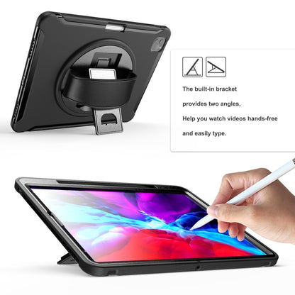 For iPad Pro 12.9 inch (2020) 360 Degree Rotation PC+TPU Protective Cover with Holder & Hand Strap & Pen Slot(Black) - iPad Pro 12.9 (2018) Cases by buy2fix | Online Shopping UK | buy2fix