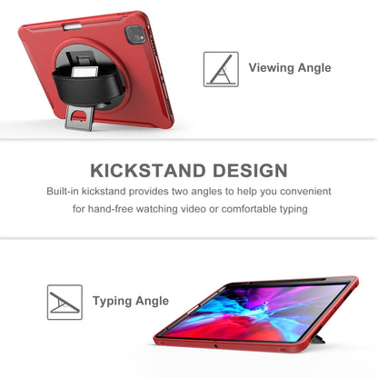 For iPad Pro 12.9 inch (2020) 360 Degree Rotation PC+TPU Protective Cover with Holder & Hand Strap & Pen Slot(Red) - iPad Pro 12.9 (2018) Cases by buy2fix | Online Shopping UK | buy2fix