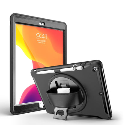 For iPad 10.2 360 Degree Rotation PC+TPU Protective Cover with Holder & Hand Strap & Pen Slot(Black) - iPad 10.2 Cases by buy2fix | Online Shopping UK | buy2fix