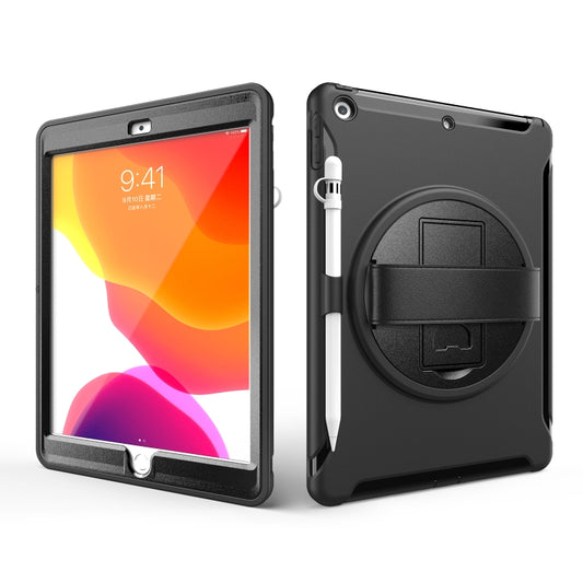 For iPad 10.2 360 Degree Rotation PC+TPU Protective Cover with Holder & Hand Strap & Pen Slot(Black) - iPad 10.2 Cases by buy2fix | Online Shopping UK | buy2fix
