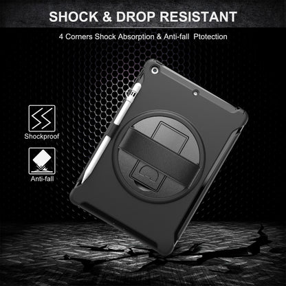 For iPad 10.2 360 Degree Rotation PC+TPU Protective Cover with Holder & Hand Strap & Pen Slot(Black) - iPad 10.2 Cases by buy2fix | Online Shopping UK | buy2fix