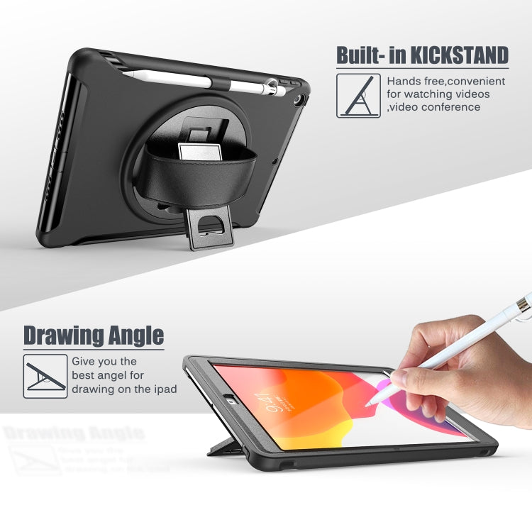 For iPad 10.2 360 Degree Rotation PC+TPU Protective Cover with Holder & Hand Strap & Pen Slot(Black) - iPad 10.2 Cases by buy2fix | Online Shopping UK | buy2fix