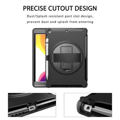 For iPad 10.2 360 Degree Rotation PC+TPU Protective Cover with Holder & Hand Strap & Pen Slot(Black) - iPad 10.2 Cases by buy2fix | Online Shopping UK | buy2fix