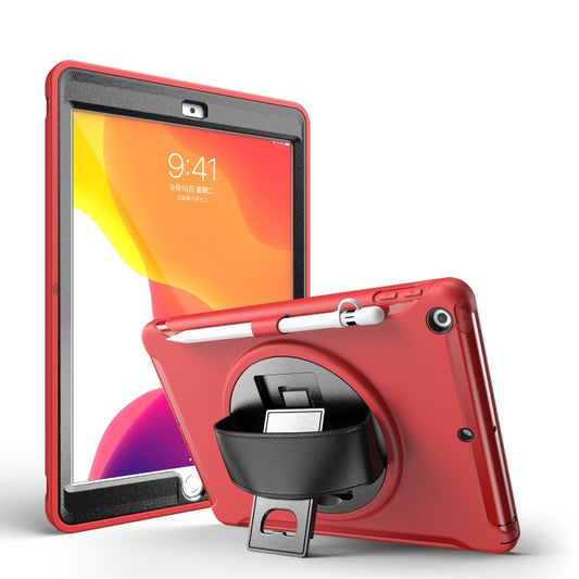 For iPad 10.2 360 Degree Rotation PC+TPU Protective Cover with Holder & Hand Strap & Pen Slot(Red) - iPad 10.2 Cases by buy2fix | Online Shopping UK | buy2fix