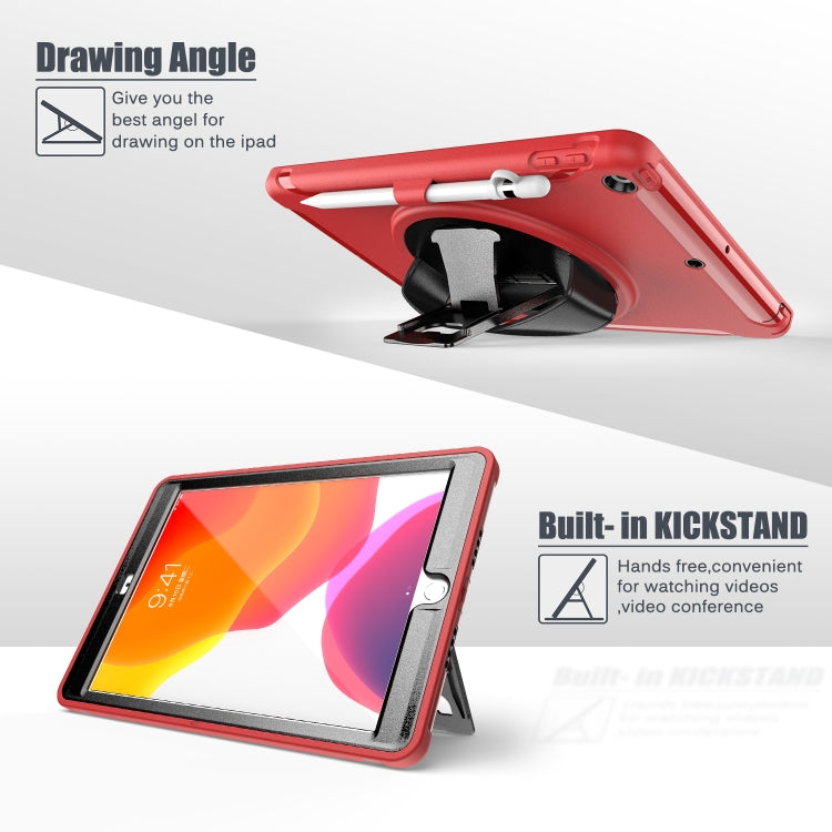 For iPad 10.2 360 Degree Rotation PC+TPU Protective Cover with Holder & Hand Strap & Pen Slot(Red) - iPad 10.2 Cases by buy2fix | Online Shopping UK | buy2fix
