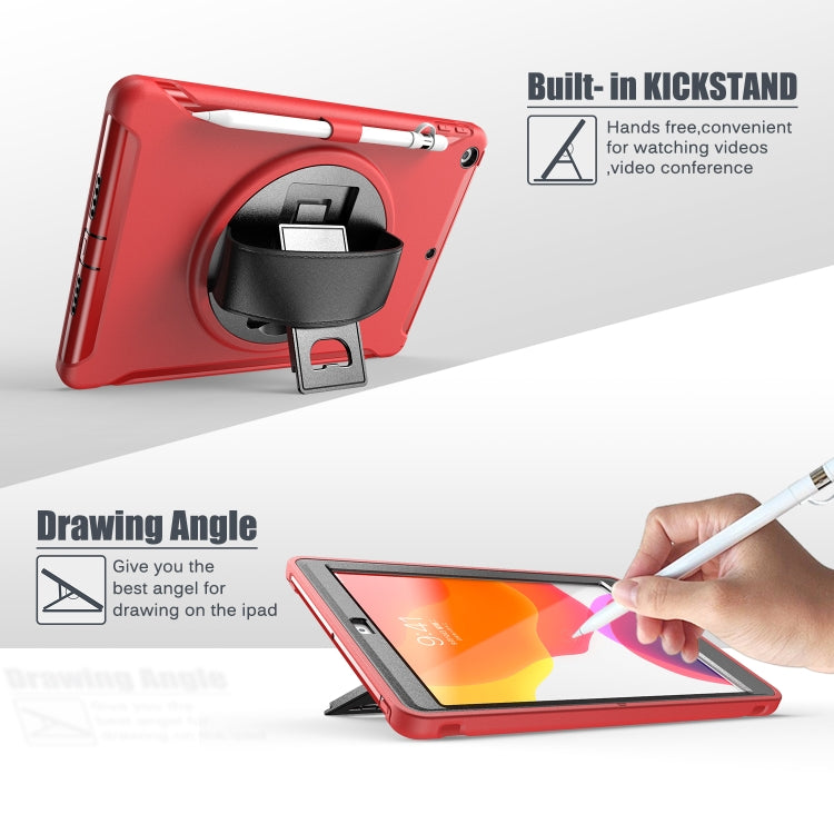 For iPad 10.2 360 Degree Rotation PC+TPU Protective Cover with Holder & Hand Strap & Pen Slot(Red) - iPad 10.2 Cases by buy2fix | Online Shopping UK | buy2fix