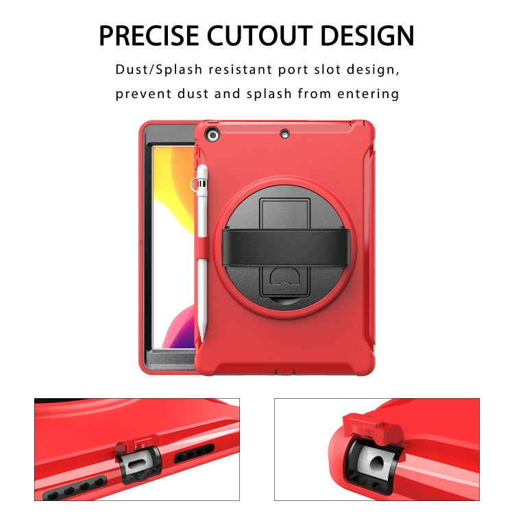 For iPad 10.2 360 Degree Rotation PC+TPU Protective Cover with Holder & Hand Strap & Pen Slot(Red) - iPad 10.2 Cases by buy2fix | Online Shopping UK | buy2fix