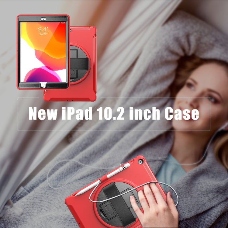 For iPad 10.2 360 Degree Rotation PC+TPU Protective Cover with Holder & Hand Strap & Pen Slot(Red) - iPad 10.2 Cases by buy2fix | Online Shopping UK | buy2fix