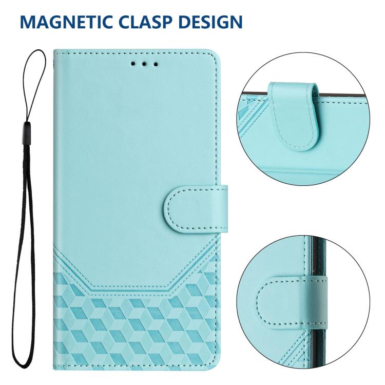 For iPhone 16e Honeycomb Embossing RFID Leather Phone Case(Mint Green) - iPhone 16e Cases by buy2fix | Online Shopping UK | buy2fix