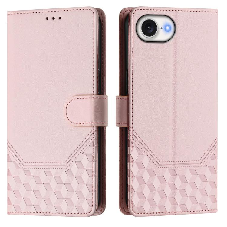 For iPhone 16e Honeycomb Embossing RFID Leather Phone Case(Pink) - iPhone 16e Cases by buy2fix | Online Shopping UK | buy2fix