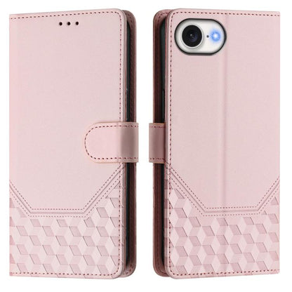 For iPhone 16e Honeycomb Embossing RFID Leather Phone Case(Pink) - iPhone 16e Cases by buy2fix | Online Shopping UK | buy2fix