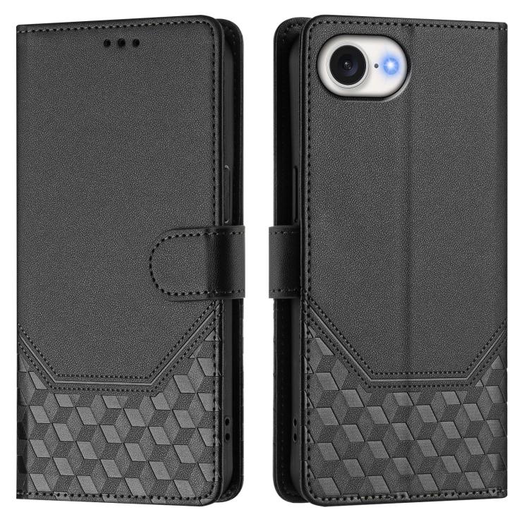For iPhone 16e Honeycomb Embossing RFID Leather Phone Case(Black) - iPhone 16e Cases by buy2fix | Online Shopping UK | buy2fix
