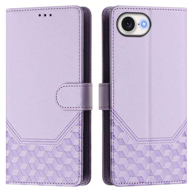 For iPhone 16e Honeycomb Embossing RFID Leather Phone Case(Light Purple) - iPhone 16e Cases by buy2fix | Online Shopping UK | buy2fix