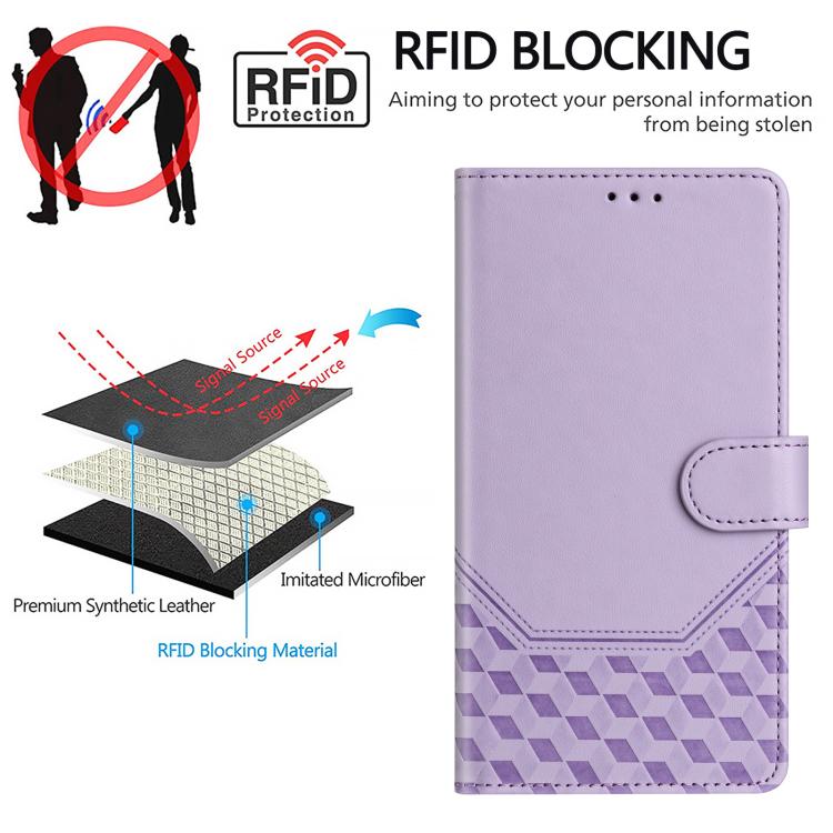 For iPhone 16e Honeycomb Embossing RFID Leather Phone Case(Light Purple) - iPhone 16e Cases by buy2fix | Online Shopping UK | buy2fix