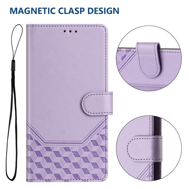 For iPhone 16e Honeycomb Embossing RFID Leather Phone Case(Light Purple) - iPhone 16e Cases by buy2fix | Online Shopping UK | buy2fix