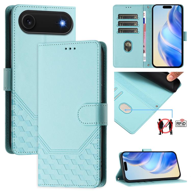 For iPhone Air Honeycomb Embossing RFID Leather Phone Case(Mint Green) - iPhone Air Cases by buy2fix | Online Shopping UK | buy2fix