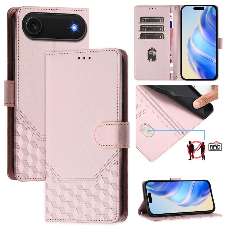 For iPhone Air Honeycomb Embossing RFID Leather Phone Case(Pink) - iPhone Air Cases by buy2fix | Online Shopping UK | buy2fix