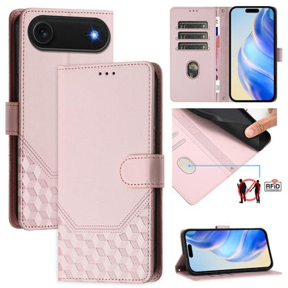 For iPhone Air Honeycomb Embossing RFID Leather Phone Case(Pink) - iPhone Air Cases by buy2fix | Online Shopping UK | buy2fix