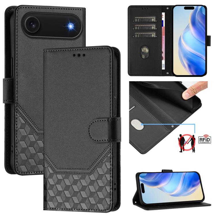 For iPhone Air Honeycomb Embossing RFID Leather Phone Case(Black) - iPhone Air Cases by buy2fix | Online Shopping UK | buy2fix