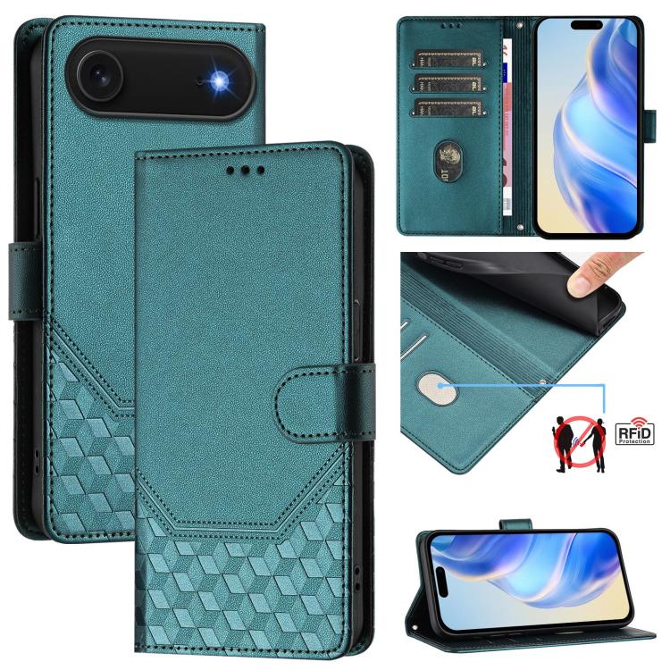 For iPhone Air Honeycomb Embossing RFID Leather Phone Case(Peacock Green) - iPhone Air Cases by buy2fix | Online Shopping UK | buy2fix