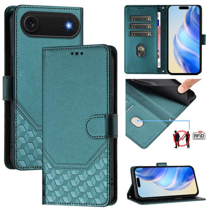 For iPhone Air Honeycomb Embossing RFID Leather Phone Case(Peacock Green) - iPhone Air Cases by buy2fix | Online Shopping UK | buy2fix