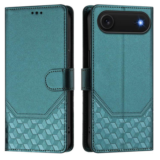 For iPhone Air Honeycomb Embossing RFID Leather Phone Case(Peacock Green) - iPhone Air Cases by buy2fix | Online Shopping UK | buy2fix