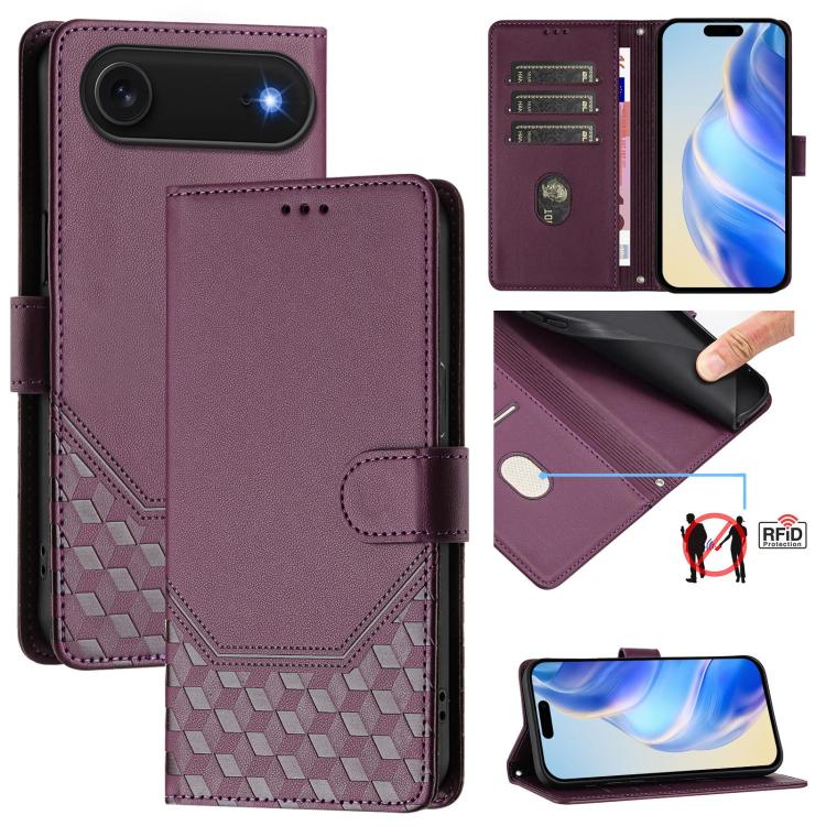 For iPhone Air Honeycomb Embossing RFID Leather Phone Case(Violet) - iPhone Air Cases by buy2fix | Online Shopping UK | buy2fix