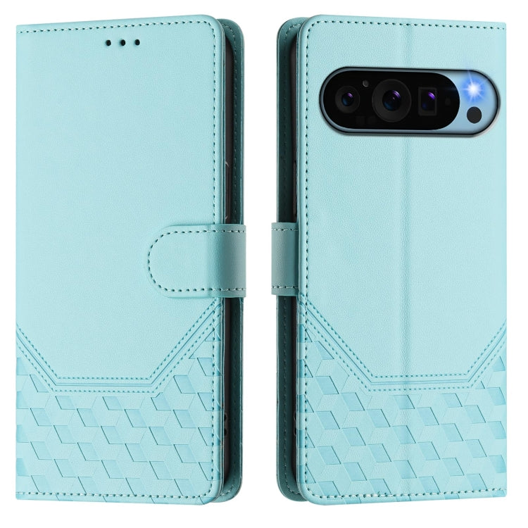 For Google Pixel 9 / 9 Pro Honeycomb Embossing RFID Leather Phone Case(Mint Green) by buy2fix