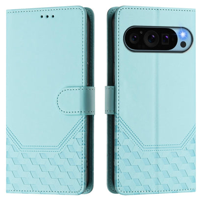 For Google Pixel 9 / 9 Pro Honeycomb Embossing RFID Leather Phone Case(Mint Green) by buy2fix