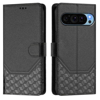 For Google Pixel 9 / 9 Pro Honeycomb Embossing RFID Leather Phone Case(Black) by buy2fix