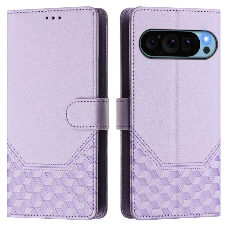 For Google Pixel 9 / 9 Pro Honeycomb Embossing RFID Leather Phone Case(Light Purple) by buy2fix
