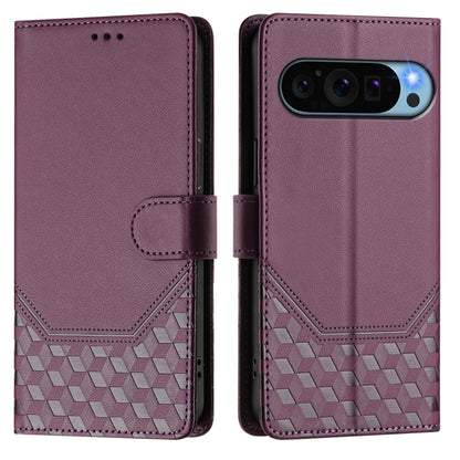For Google Pixel 9 / 9 Pro Honeycomb Embossing RFID Leather Phone Case(Violet) by buy2fix