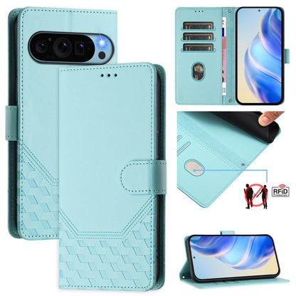 For Google Pixel 9 Pro XL Honeycomb Embossing RFID Leather Phone Case(Mint Green) by buy2fix