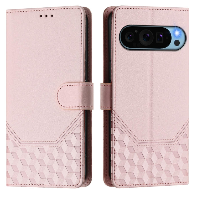 For Google Pixel 9 Pro XL Honeycomb Embossing RFID Leather Phone Case(Pink) by buy2fix