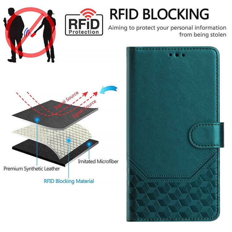 For Google Pixel 9 Pro XL Honeycomb Embossing RFID Leather Phone Case(Peacock Green) by buy2fix