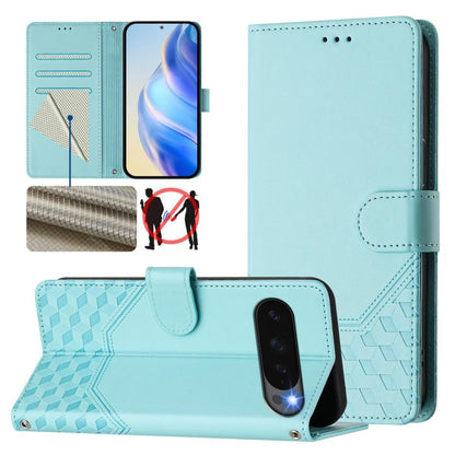 For Google Pixel 10 5G / 10 Pro 5G Global Honeycomb Embossing RFID Leather Phone Case(Mint Green) - Google Cases by buy2fix | Online Shopping UK | buy2fix