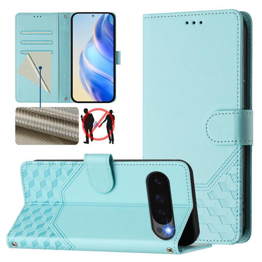 For Google Pixel 10 5G / 10 Pro 5G Global Honeycomb Embossing RFID Leather Phone Case(Mint Green) - Google Cases by buy2fix | Online Shopping UK | buy2fix