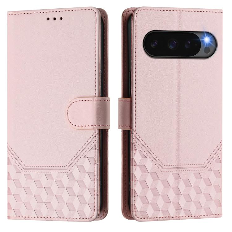 For Google Pixel 10 5G / 10 Pro 5G Global Honeycomb Embossing RFID Leather Phone Case(Pink) - Google Cases by buy2fix | Online Shopping UK | buy2fix