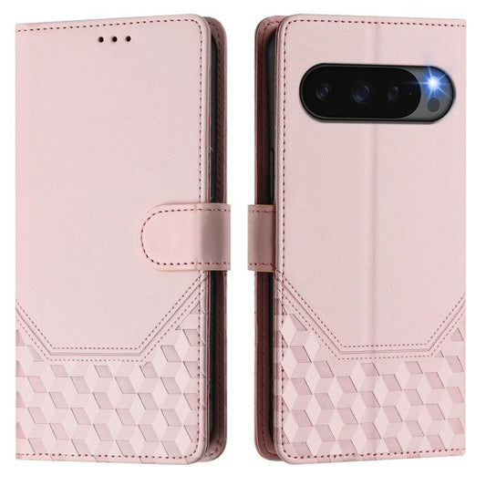 For Google Pixel 10 5G / 10 Pro 5G Global Honeycomb Embossing RFID Leather Phone Case(Pink) - Google Cases by buy2fix | Online Shopping UK | buy2fix