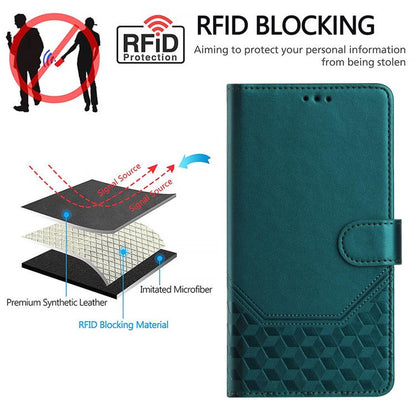 For Google Pixel 10 5G / 10 Pro 5G Global Honeycomb Embossing RFID Leather Phone Case(Peacock Green) - Google Cases by buy2fix | Online Shopping UK | buy2fix
