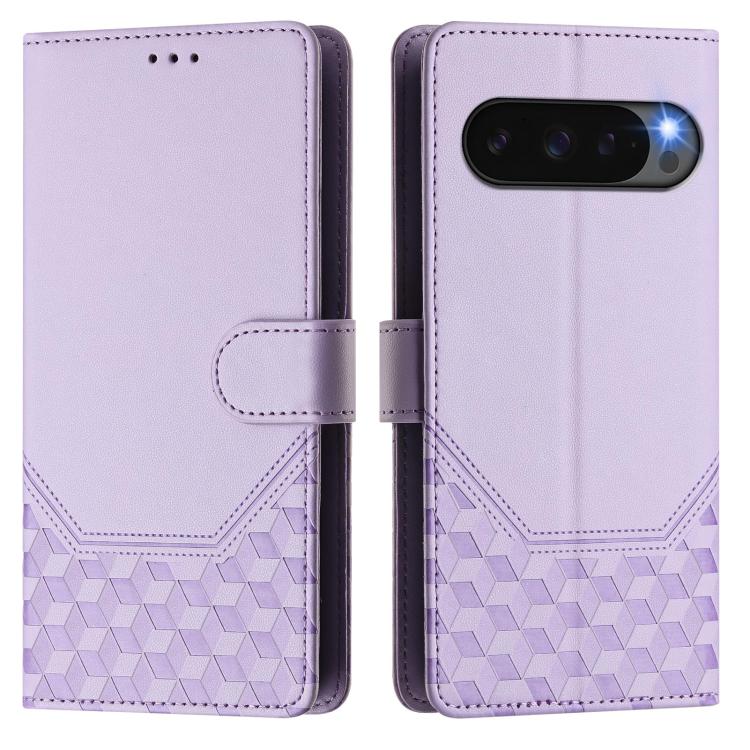 For Google Pixel 10 5G / 10 Pro 5G Global Honeycomb Embossing RFID Leather Phone Case(Light Purple) - Google Cases by buy2fix | Online Shopping UK | buy2fix