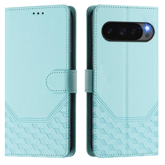 For Google Pixel 10 Pro XL 5G Global Honeycomb Embossing RFID Leather Phone Case(Mint Green) - Google Cases by buy2fix | Online Shopping UK | buy2fix