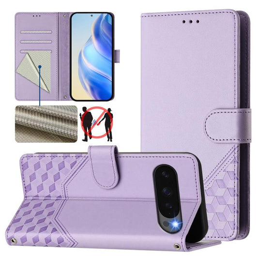 For Google Pixel 10 Pro XL 5G Global Honeycomb Embossing RFID Leather Phone Case(Light Purple) - Google Cases by buy2fix | Online Shopping UK | buy2fix