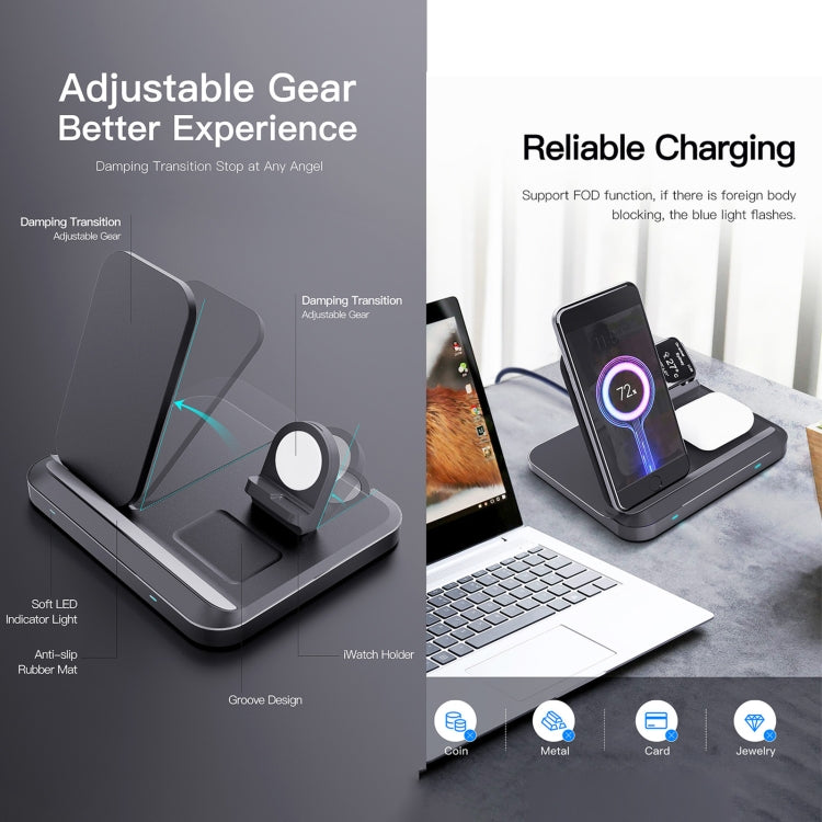 DW08 15W 3 in 1 Folding Wireless Charger(Black) by buy2fix