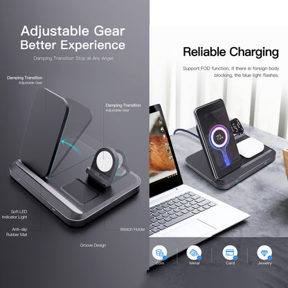 DW08 15W 3 in 1 Folding Wireless Charger(Black) by buy2fix