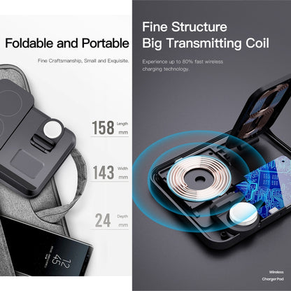 DW08 15W 3 in 1 Folding Wireless Charger(Black) by buy2fix