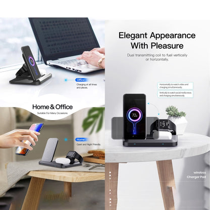 DW08 15W 3 in 1 Folding Wireless Charger(Black) by buy2fix